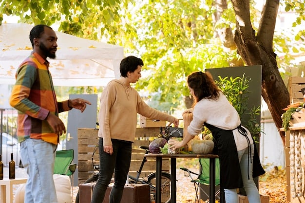 A photo showing students working alongside community members in a garden, composting food scraps, or sorting produce for donation. The scene emphasizes collaboration and community involvement.