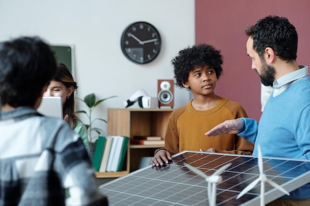 A group of diverse community members participating in a workshop on home energy efficiency. They are engaged in learning how to install insulation, seal windows, and use energy-efficient appliances. The atmosphere is interactive and educational.