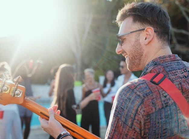 The blind musician speaking passionately at a disability rights rally, with a diverse crowd of supporters holding signs and listening intently. The image conveys a sense of empowerment, unity, and advocacy.