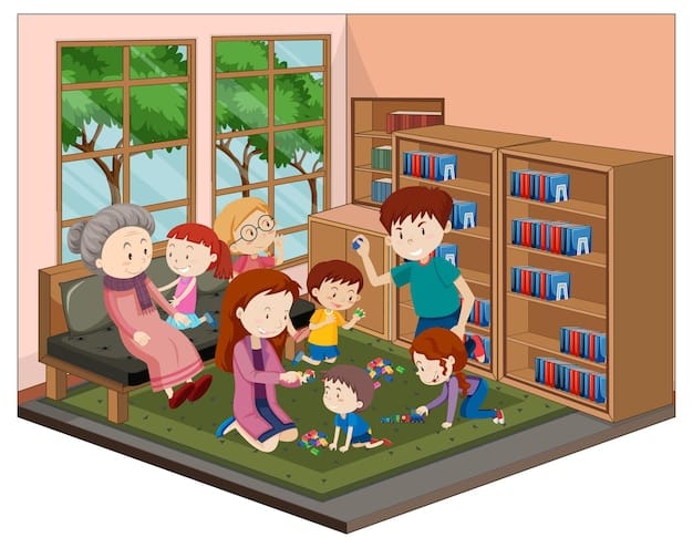 A group of young children sitting in a circle, listening attentively as their teacher reads a storybook aloud in a cozy reading corner.