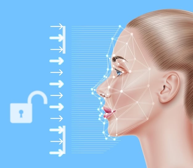Illustration showing before and after results of Ultherapy treatment specifically on the jawline, with annotations highlighting areas of skin tightening and lifting. Accurate targeting is emphasized.