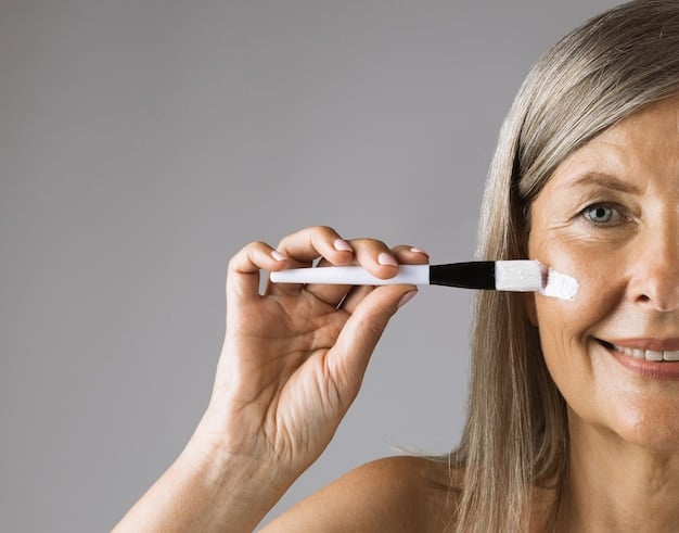 A person applying a cream with a metal rollerball applicator to their under-eye area. The focus is on the application technique and the smooth texture of the product.