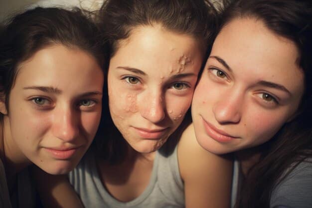 A collage showing three faces: one with acne, one with eczema, and one with psoriasis, all appearing less severe due to the effects of good sleep.