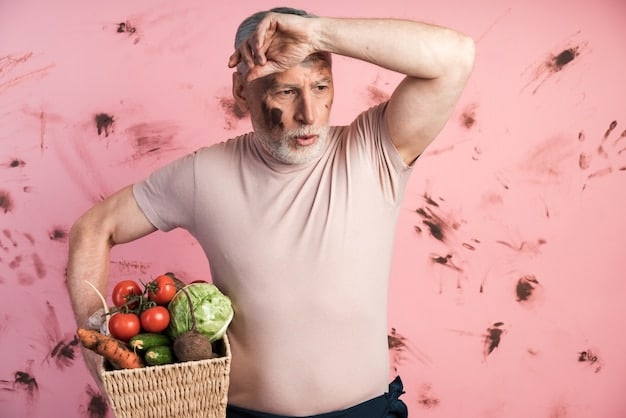 An elderly man struggling to lift a grocery bag, illustrating the challenges and limitations imposed by age-related muscle loss.
