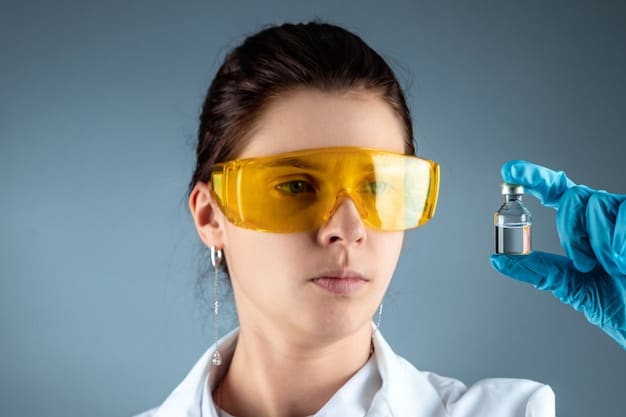 A scientist in a lab coat holding a test tube with a golden liquid next to a high-tech machine, symbolizing scientific research and development in the anti-aging field.