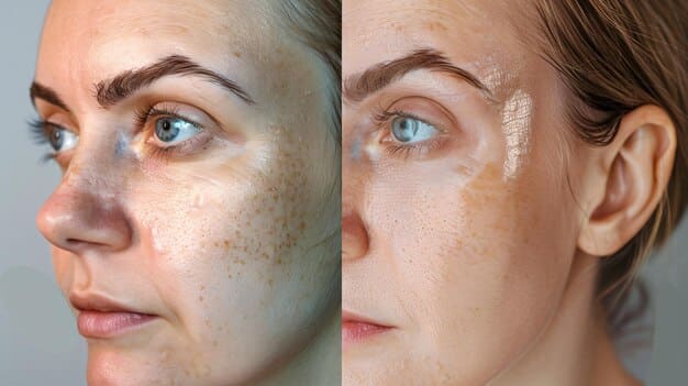 A split image showcasing a before-and-after comparison of skin treated with retinol. The 