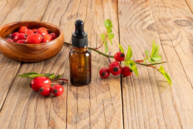 A collection of natural skincare products featuring bakuchiol, rosehip oil, and sea buckthorn oil in elegant, eco-friendly packaging. The products are arranged on a wooden surface with subtle botanical elements, symbolizing natural skincare.