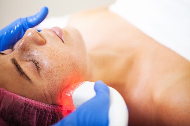 A dermatologist performing a laser treatment on a patient's face to reduce hyperpigmentation. The patient is lying down comfortably, and the dermatologist is using a handheld laser device. The focus is on the precise application of the laser.