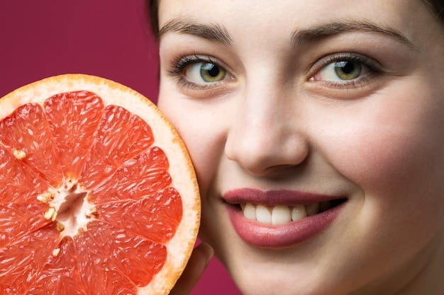 Close-up shot of a person's face with clear, glowing skin, emphasizing the positive impact of a healthy diet.