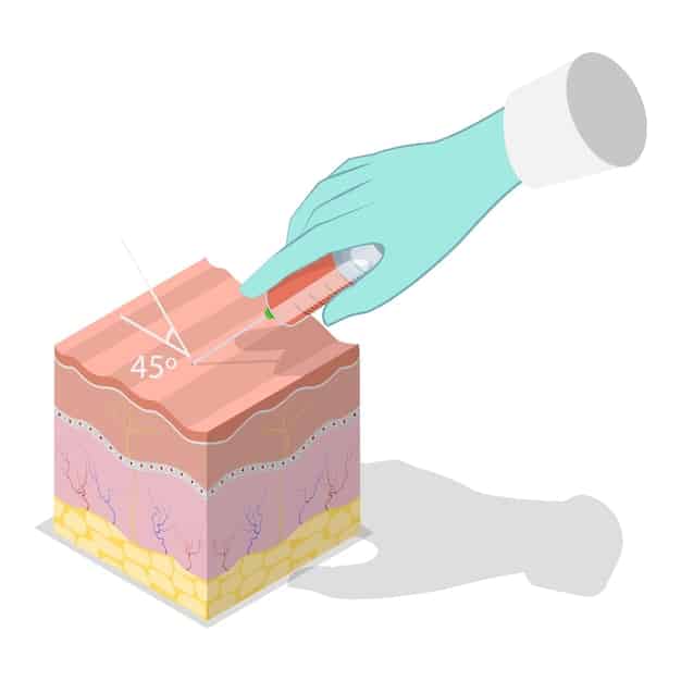 A detailed illustration showing dissolvable threads being inserted under the skin with small barbs to lift and reposition facial tissue.