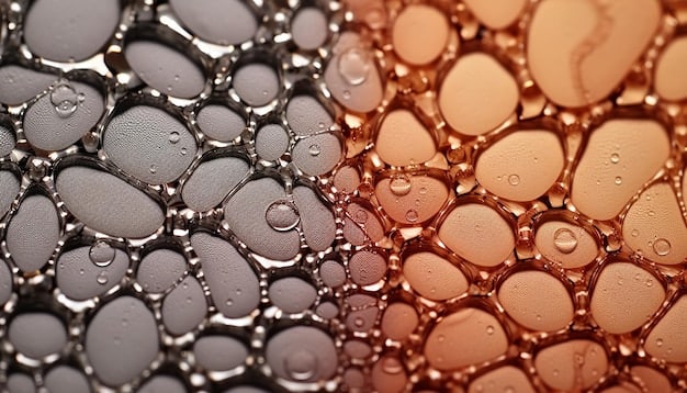 A close-up, magnified view of skin cells showing a chemical peel solution interacting with the epidermis and dermis layers, highlighting cellular regeneration and collagen production.