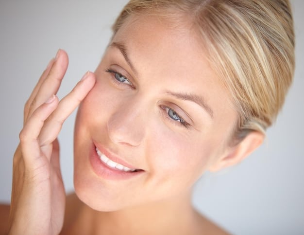 A serene face of a person looking refreshed and naturally rejuvenated, with subtle volume in the cheeks and under-eye area after facial fat grafting. Emphasize a healthy, glowing complexion.