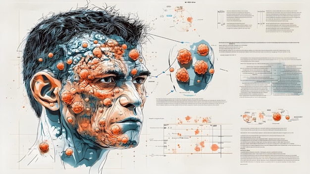 A detailed diagram illustrating the facial anatomy, highlighting nerves and blood vessels, emphasizing the precision and risks involved in injectables and surgical procedures.