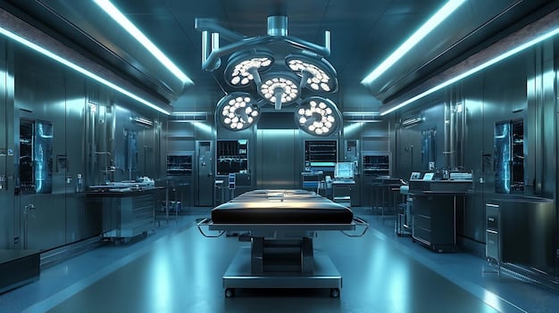 A modern, sterile operating room with advanced medical equipment, emphasizing safety and technology.
