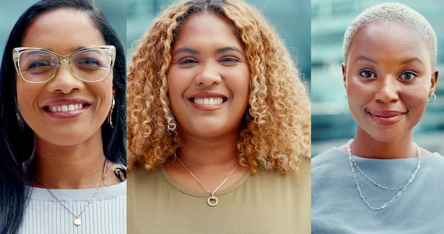 A diverse group of people, with subtle, natural-looking results from non-surgical rhinoplasty, smiling happily. The image conveys confidence and a natural aesthetic outcome.