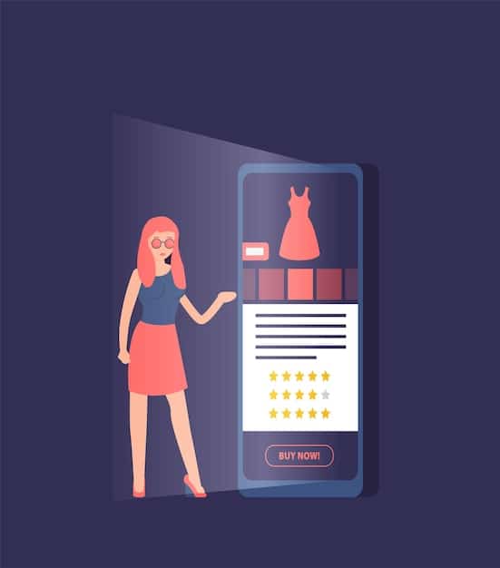 A digital illustration of deepfake technology creating fake reviews and product endorsements on a screen.