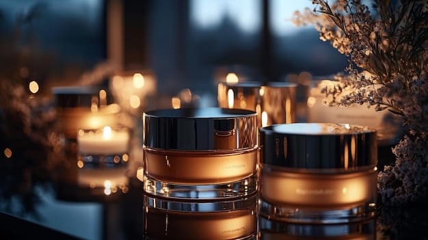 A detailed shot of various skincare jars and bottles arranged neatly on a polished surface, with soft, diffused lighting, symbolizing a luxurious and effective beauty routine.