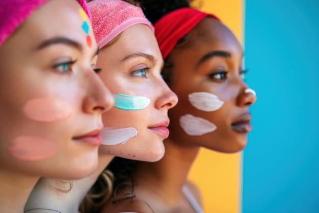 A diverse group of people, of various ages and skin tones, applying sunscreen to their faces, signifying the universal need for sun protection.