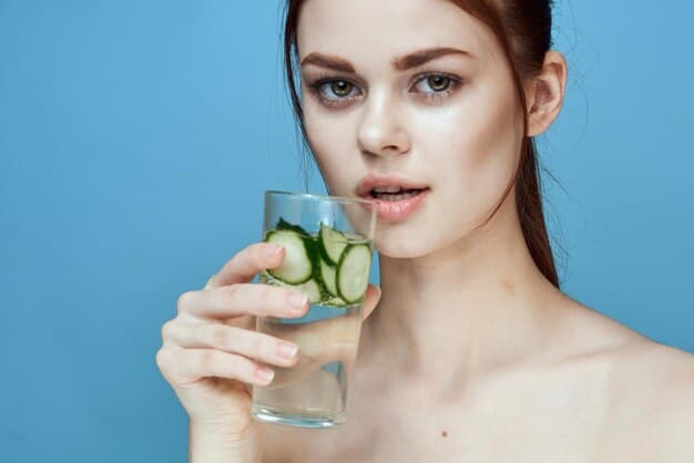 A serene, close-up image of a glass of lemon-infused water with fresh mint and berries, next to a skincare product, symbolizing the connection between internal hydration, nutrition, and radiant skin.