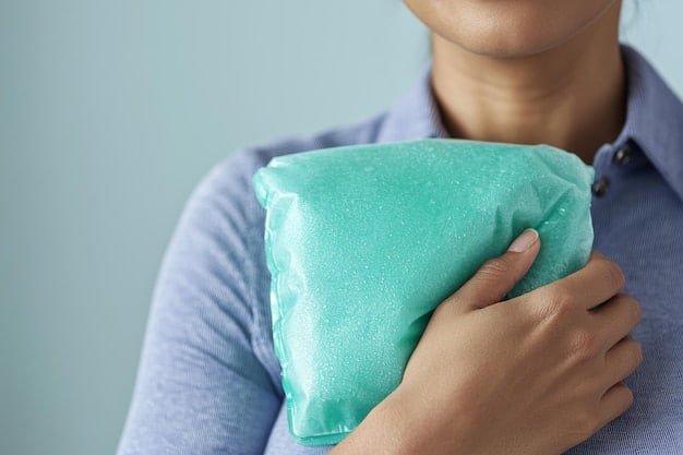 A person holding an ice pack wrapped in a soft cloth to a small patch of inflamed skin, demonstrating a simple soothing technique for eczema.
