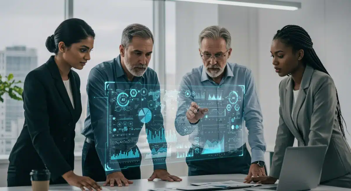 Professionals analyzing AI-driven data insights for strategic business decisions