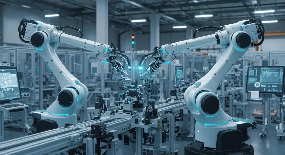 Automated smart factory with AI-powered robots and human collaboration