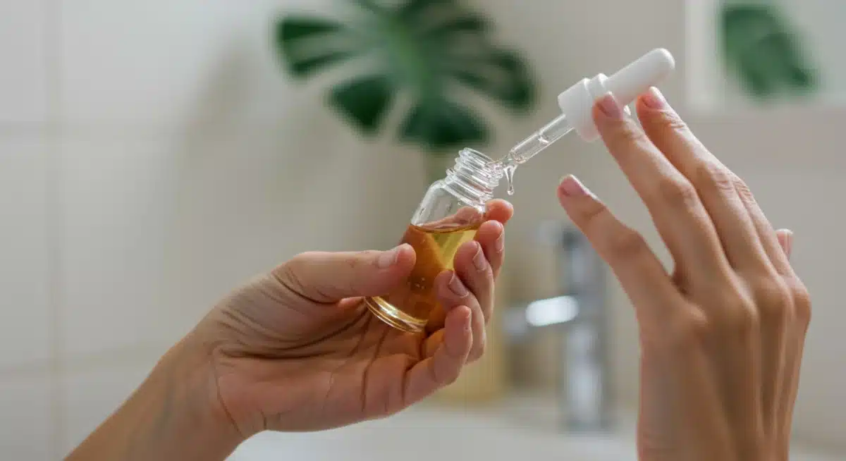 Person applying hydrating facial serum as part of a self-care routine