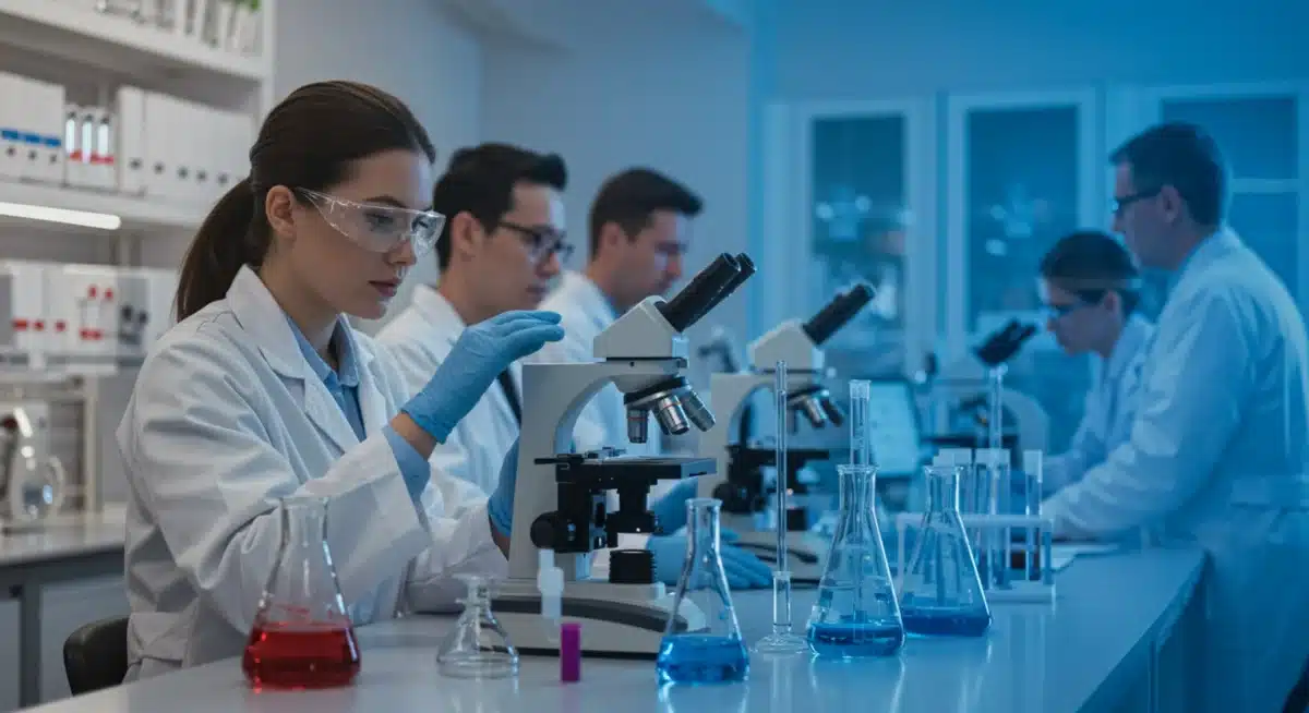 Biotechnology research and development in a modern lab setting, advancing life sciences.