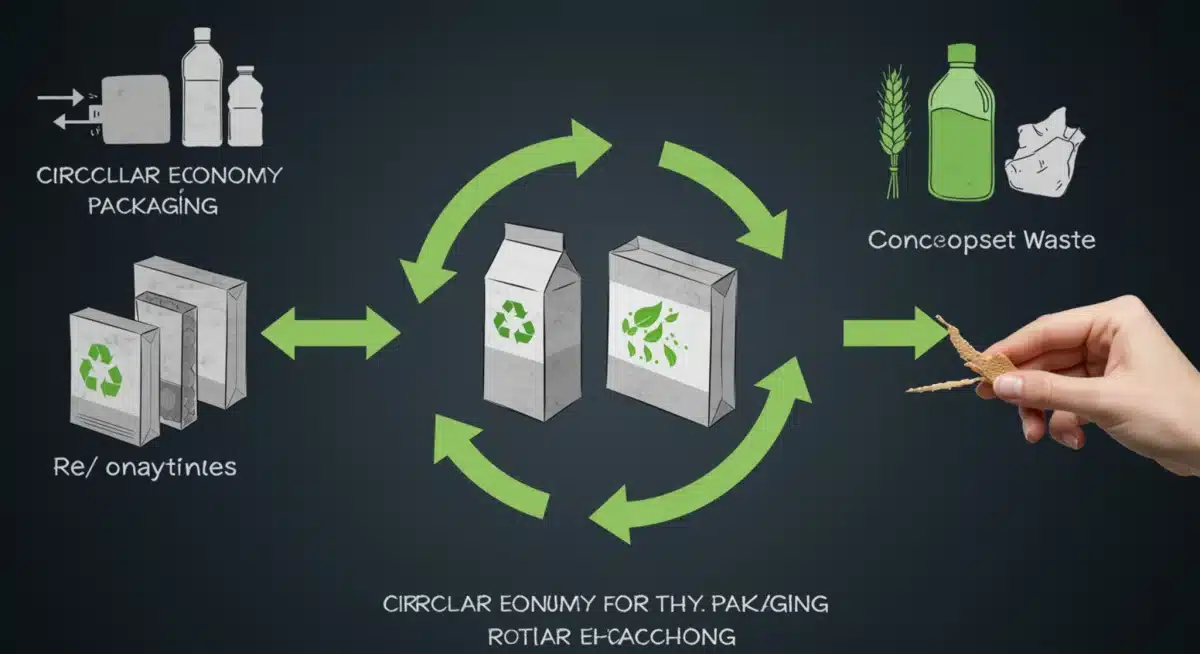 Circular economy model illustrating packaging recycling and reuse for sustainability.