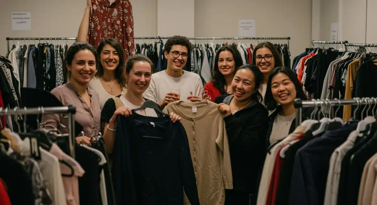 People at a clothing swap event, circular fashion community