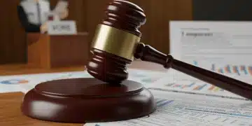 Gavel striking corporate tax form, symbolizing policy impact on campaign finance reform.