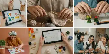 Collage of diverse creative hobbies trending in the US for 2025