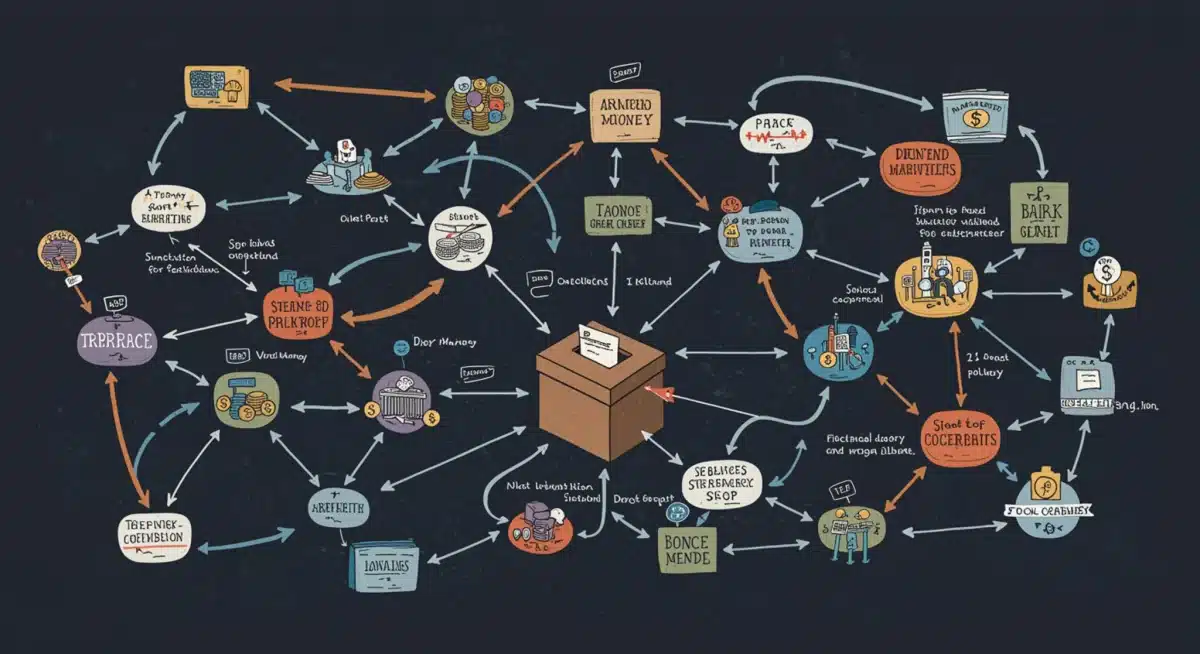 Complex diagram showing flow of dark money to elections.