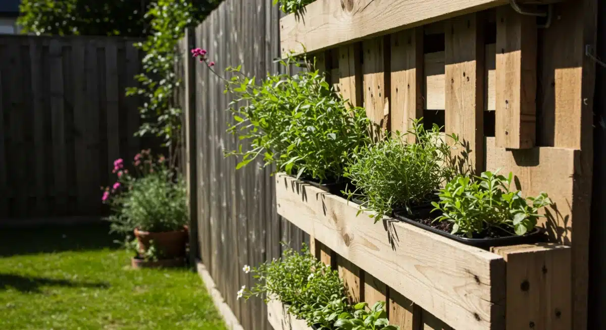 DIY vertical pallet garden with herbs and flowers