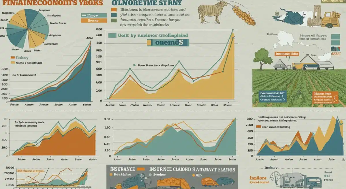 Infographic showing economic indicators of climate change impact on US agricultural finances.