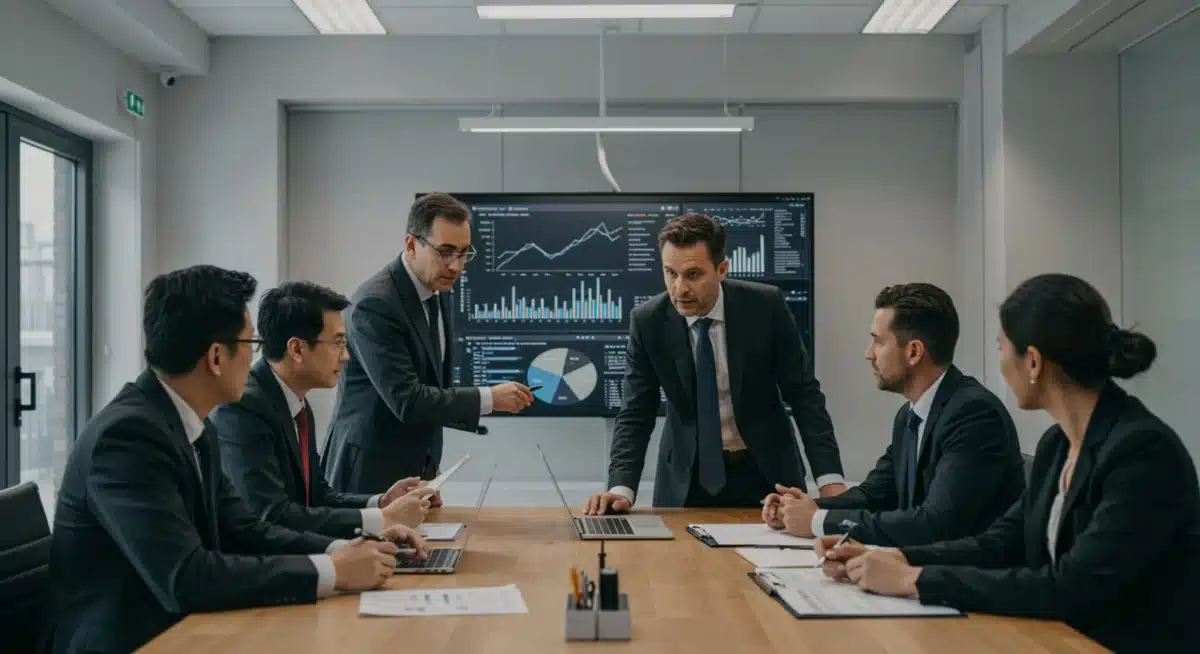 Economists analyzing inflation and unemployment data in a conference room