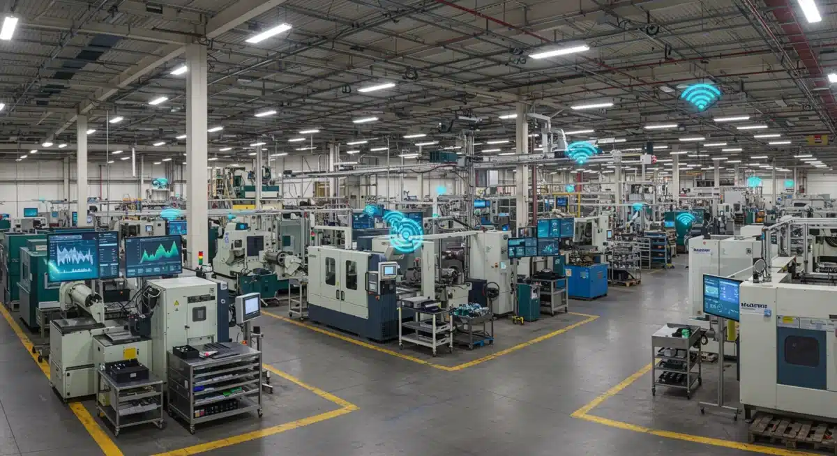 IoT devices in a US factory leveraging edge computing for real-time analytics.