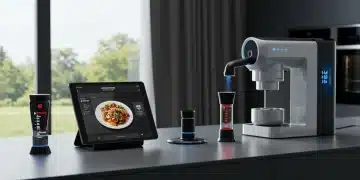 Futuristic kitchen with smart appliances and innovative gadgets