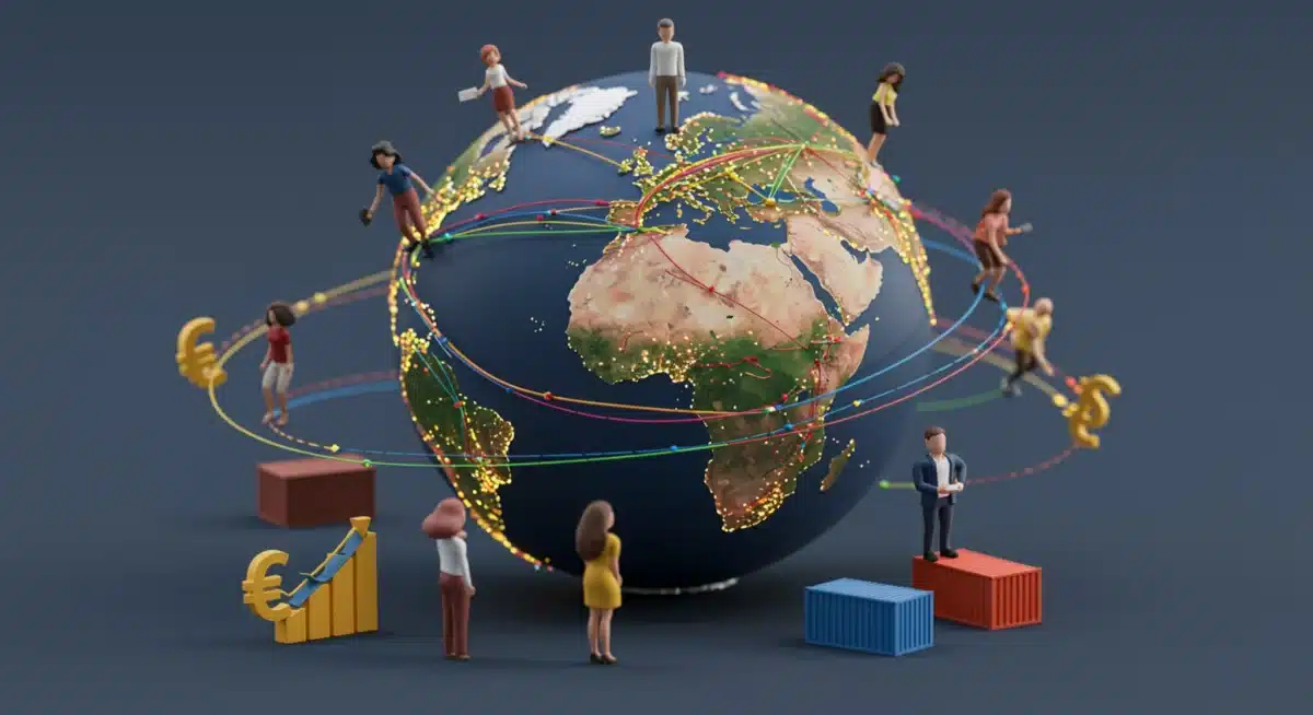 Global map illustrating immigration routes and international relations