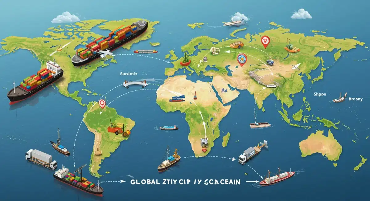 Global supply chain network showing international trade flows.