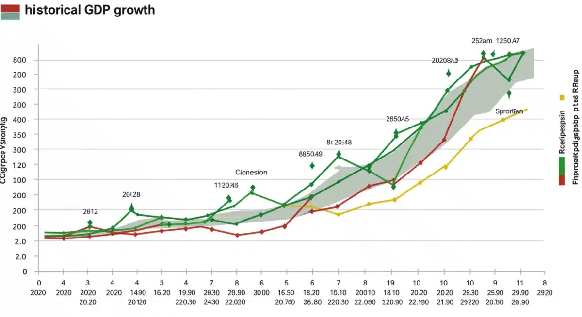 Historical chart of US GDP growth rates over ten years