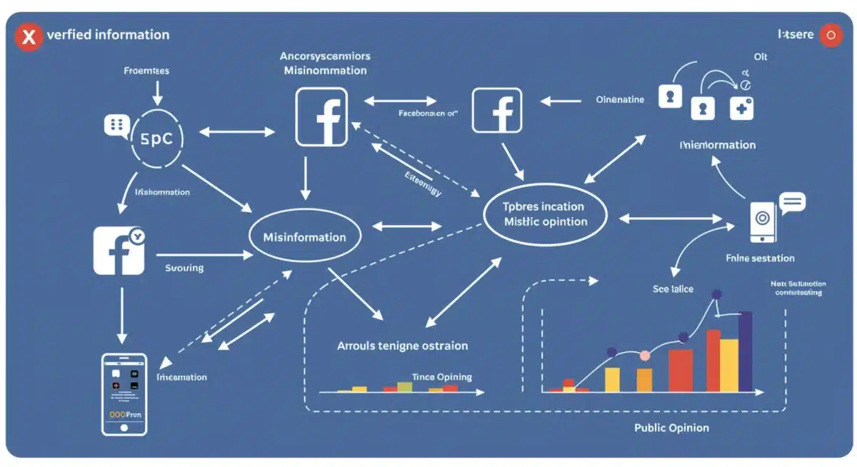 Infographic showing information flow and its impact on public opinion via social media platforms.