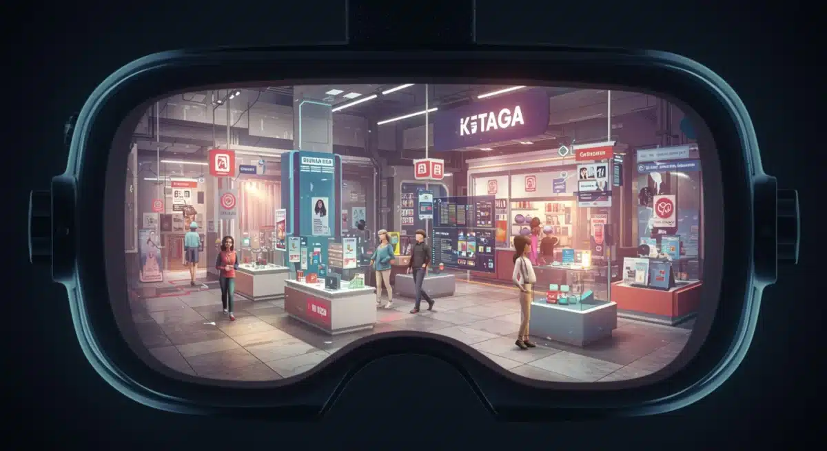 Virtual reality headset showing a metaverse retail experience.