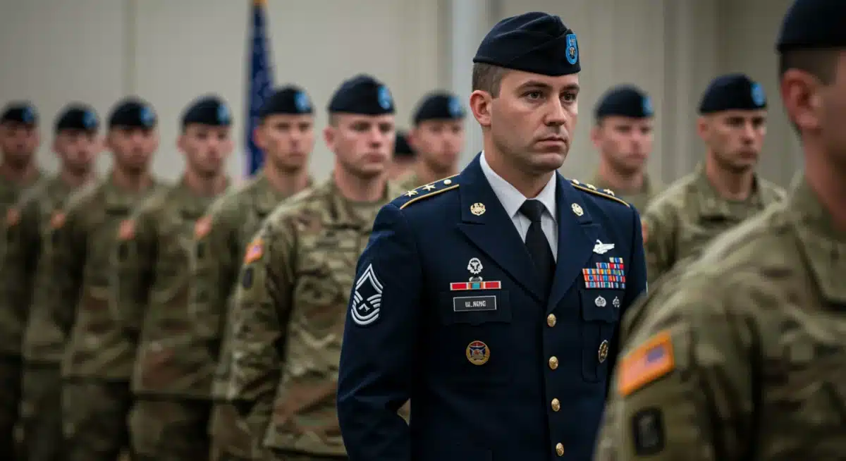 Military personnel in formation, blurred background, depicting readiness issues.