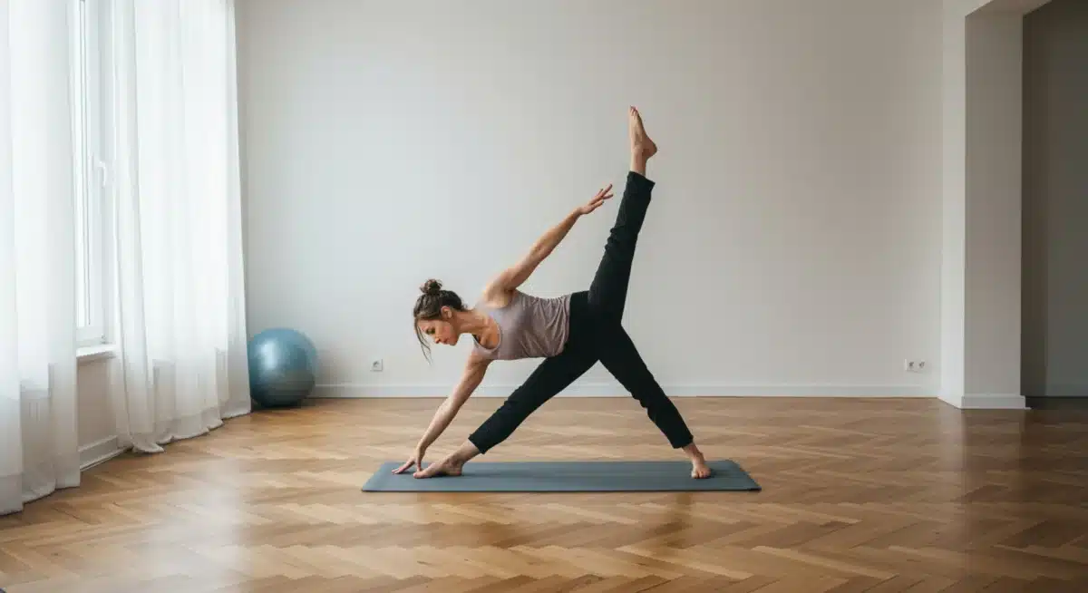 Person practicing mindful movement in a serene studio