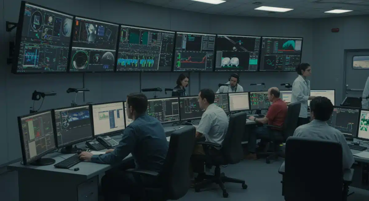 Engineers monitoring real-time data in a state-of-the-art mission control center.