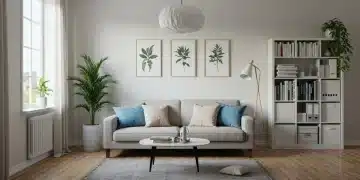Organized living room with minimalist decor, symbolizing a decluttered home.