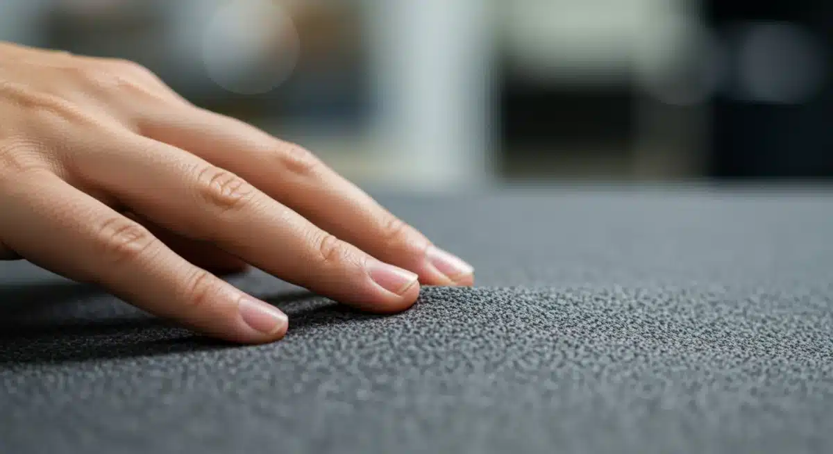 Close-up of recycled polyester fabric, sustainable materials innovation