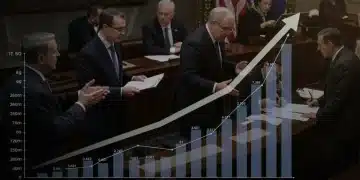 Rising national debt graph impacting US fiscal policy discussions in 2025