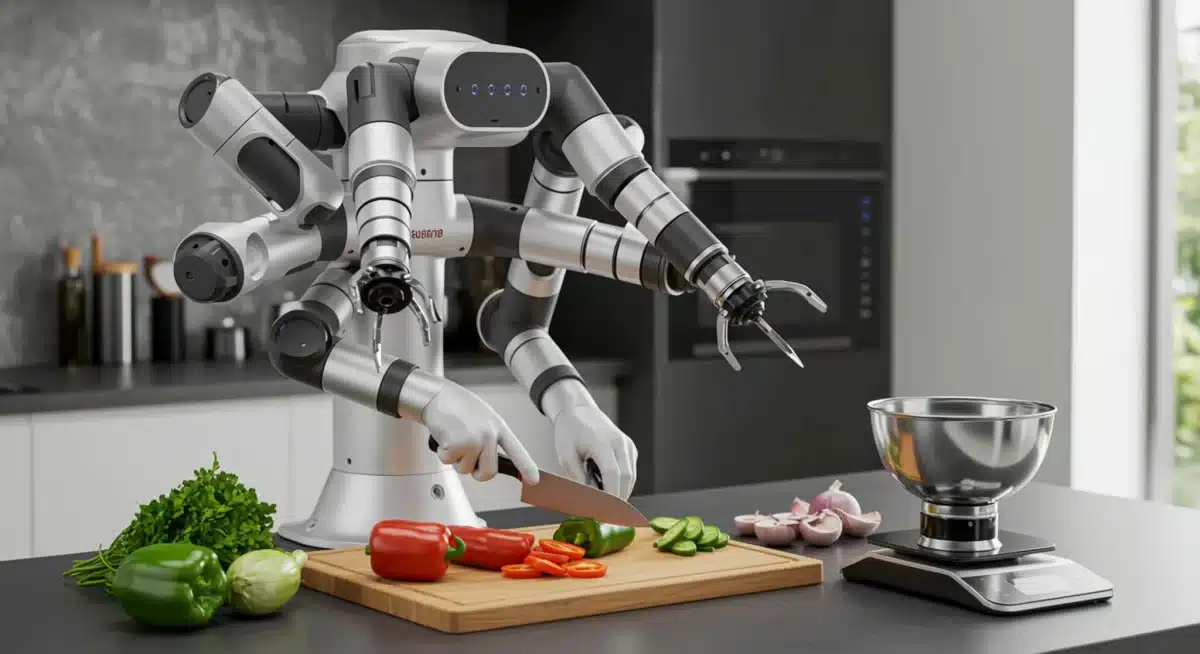Robotic kitchen assistant preparing ingredients with precision
